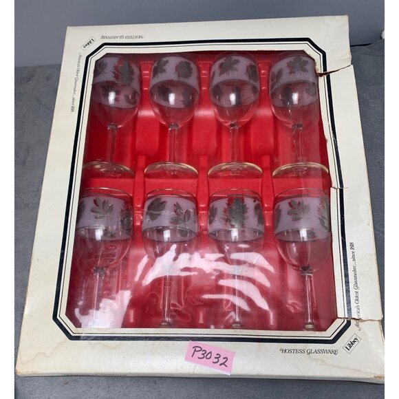 Set of 8 Vintage Libbey Silver Foliage 10 Oz Goblet Wine Glasses In Original Box - Picture 10 of 10